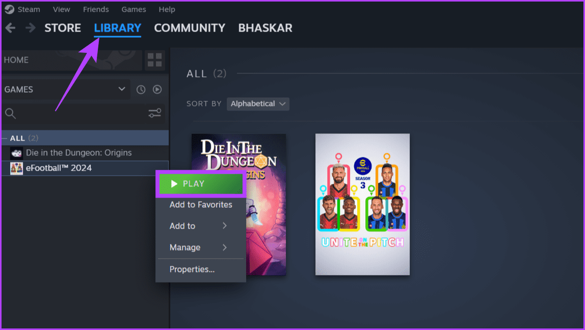 Head-to-the-Library-tab-find-the-game-right-click-on-it-and-select-Play كيفية مشاركة الألعاب على Steam مع الأصدقاء والعائلة