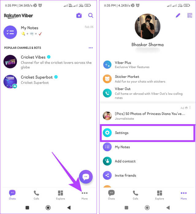 Head-to-the-More-tab-and-tap-Settings-935x1024-1 كيفية حظر أو إلغاء حظر شخص ما على تطبيق Viber