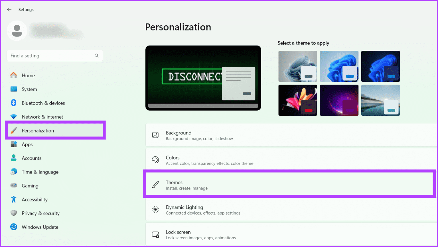 Head-to-the-Personalization-tab-and-choose-Themes-1536x867-1 كيفية إخفاء أو حذف أيقونة سلة المحذوفات في Windows 11