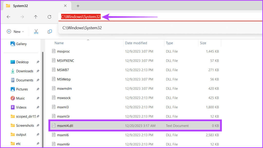 Head-to-the-System32-and-look-for-msxml4.dll-file-1024x578-1 10 طرق لإصلاح أخطاء msxml4.dll غير الموجودة أو المفقودة على Windows