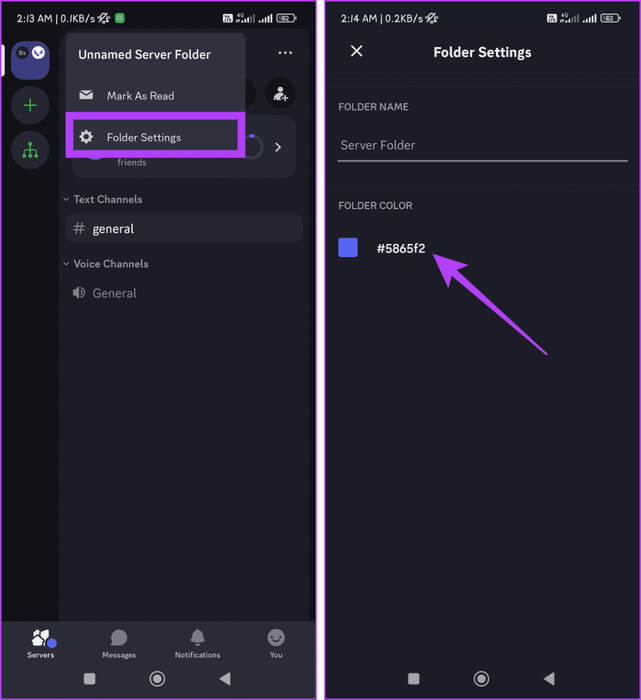 Hold-the-folder-icon-select-Folder-Settings-and-tap-the-hex-code-937x1024-1 كيفية إخفاء الخوادم المشتركة في Discord على سطح المكتب والهاتف المحمول