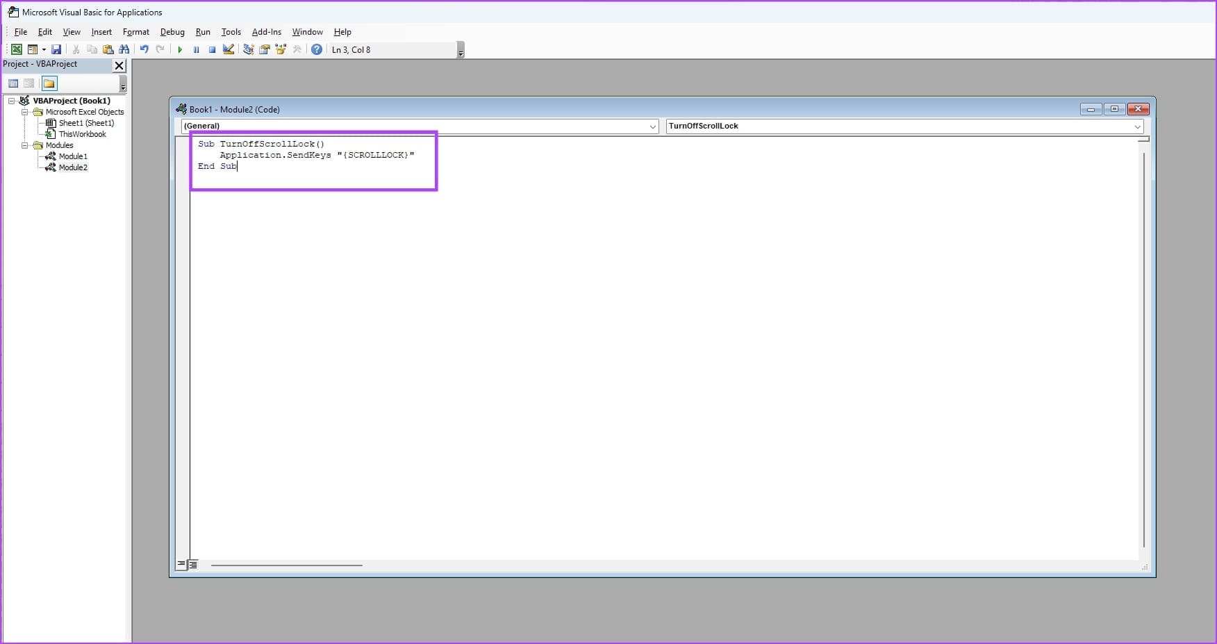 Insert-VBA-Code كيفية إيقاف تشغيل قفل التمرير في Excel على Windows وMac