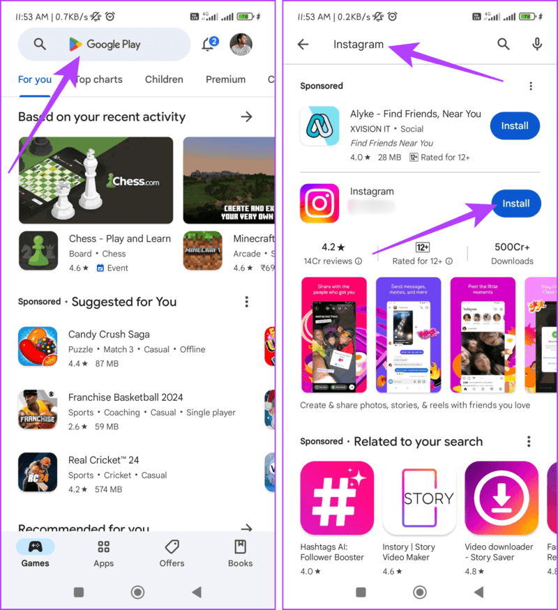 Install-Instagram-on-Android-1405x1536-1 7 إصلاحات لمشكلة "لا يمكن الاتصال بالحسابات المعطلة" على Instagram