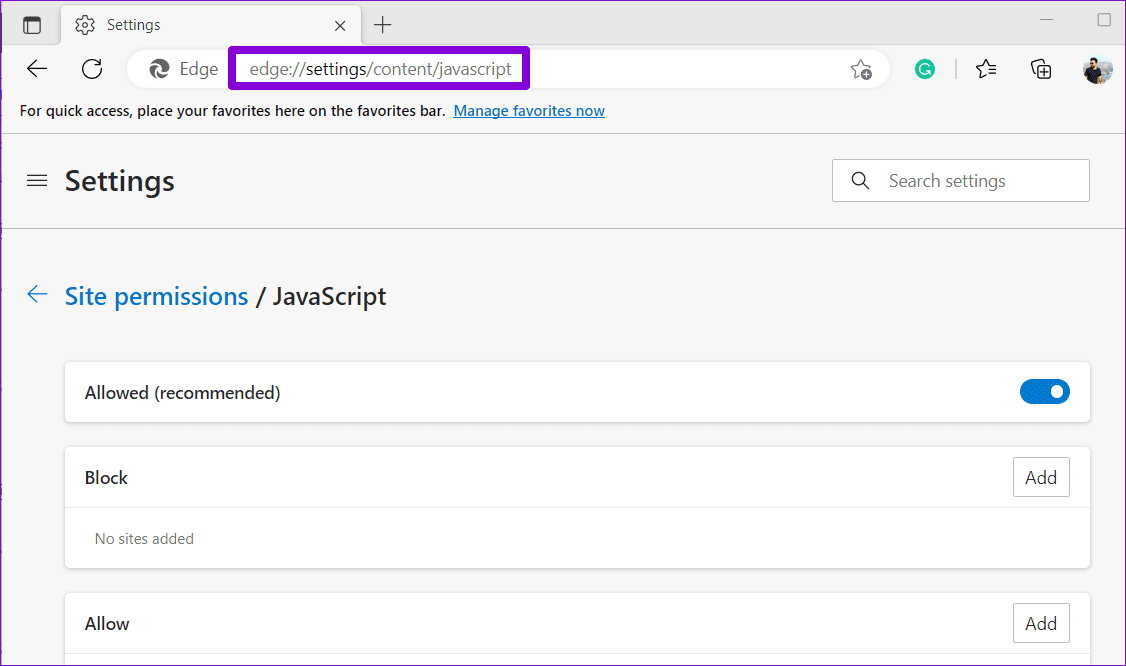JavaScript-Settings-Edge-1 أفضل 7 إصلاحات لعدم فتح وتحميل Instagram في المتصفح