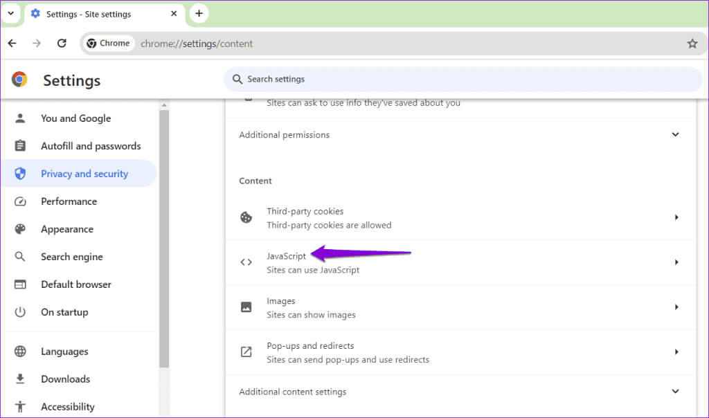 JavaScript-in-Chrome-1-1024x604-1 أهم 6 إصلاحات لعدم تحميل تقويم Google في Chrome