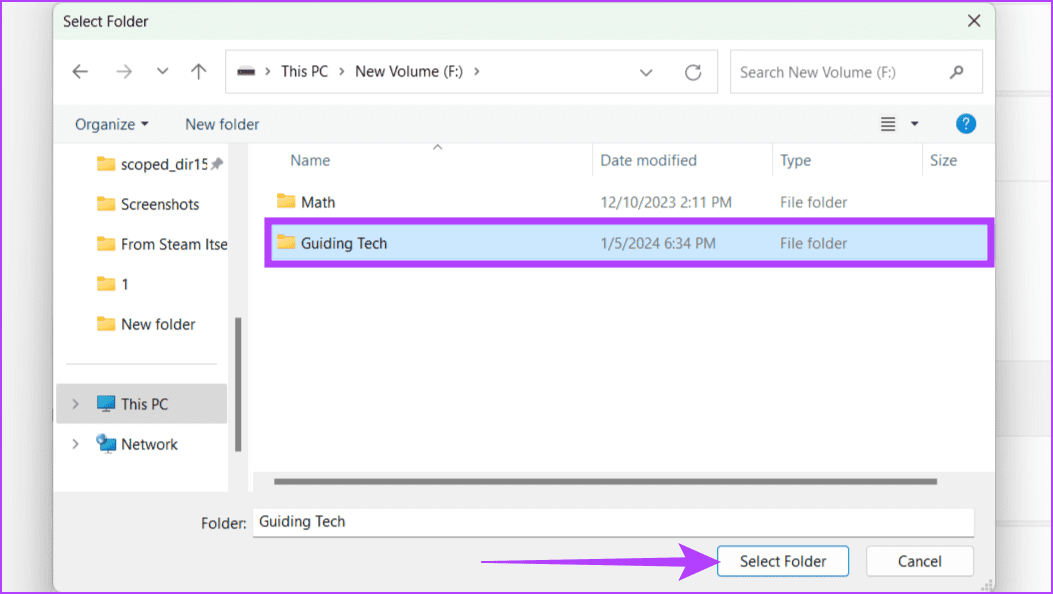 Locate-the-folder-you-want-to-hide-and-click-the-Select-Folder-button كيفية إخفاء الملفات والمجلدات في Windows 11