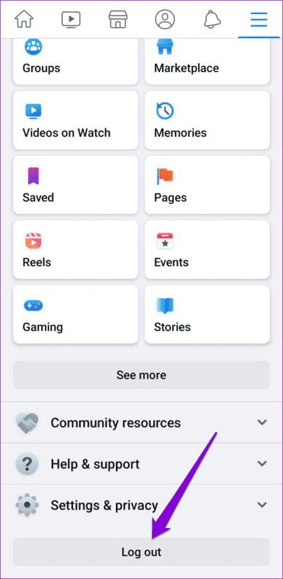 Log-Out-of-Facebook-App-2 أفضل 9 إصلاحات لعدم القدرة على التعليق على منشورات Facebook