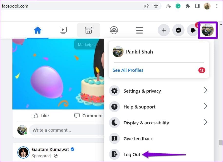 Log-Out-of-Facebook أفضل 9 إصلاحات لعدم القدرة على التعليق على منشورات Facebook