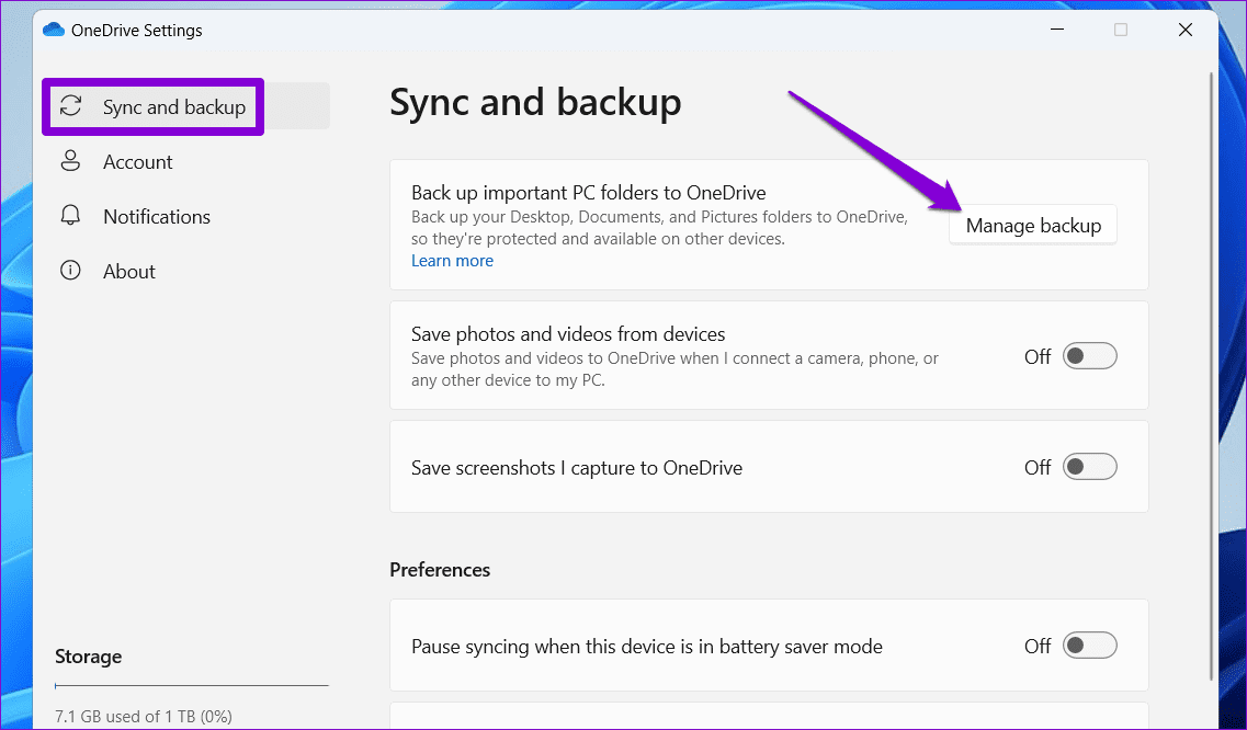 Manage-Backup-OneDrive ما هي علامات الاختيار الخضراء على أيقونات سطح المكتب وكيفية إزالتها
