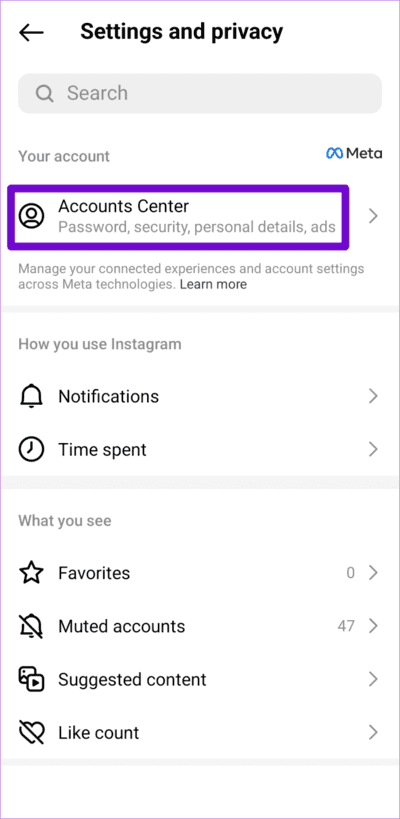 Meta-Accounts-Center-750x1536-1 أفضل 7 إصلاحات لخطأ "نحن نحد من عدد المرات التي يمكنك فيها القيام بأشياء معينة على Instagram".