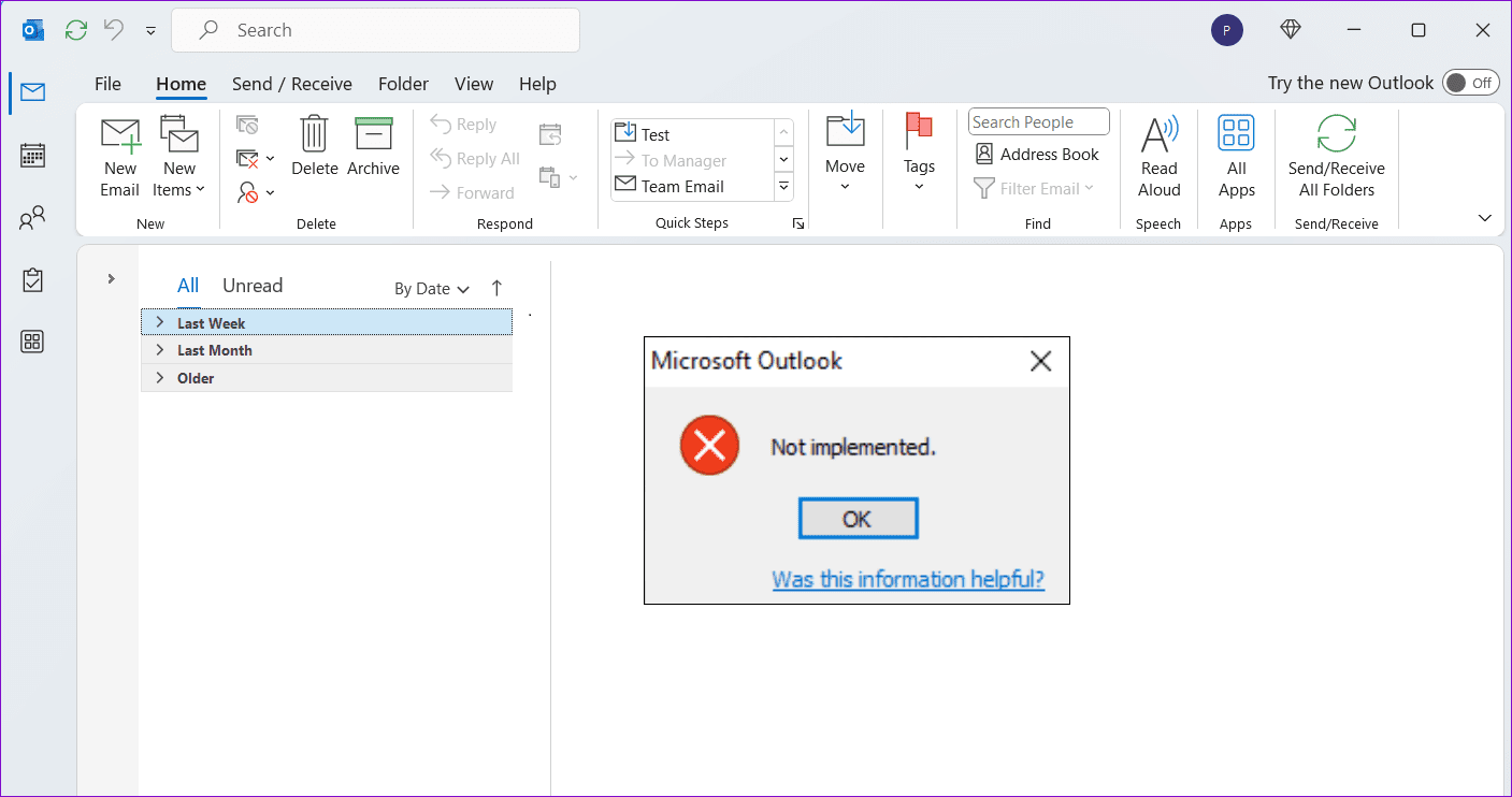 Not-Implemented-Error-in-Outlook أفضل 6 إصلاحات لظهور خطأ لم يتم تنفيذه في Microsoft Outlook على Windows