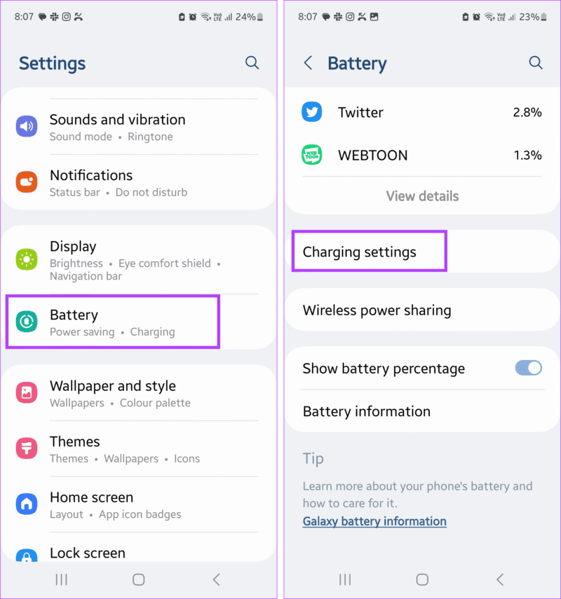 Open-Charging-settings-1916x2048-1 10 طرق لإصلاح خطأ الرطوبة المكتشفة في منفذ الشحن على هواتف Samsung Galaxy