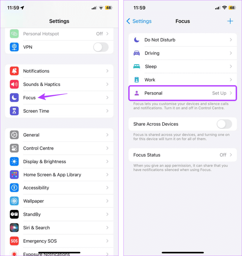 Open-Focus-settings هل يمكنك إخفاء اسم المرسل في رسائل iPhone؟