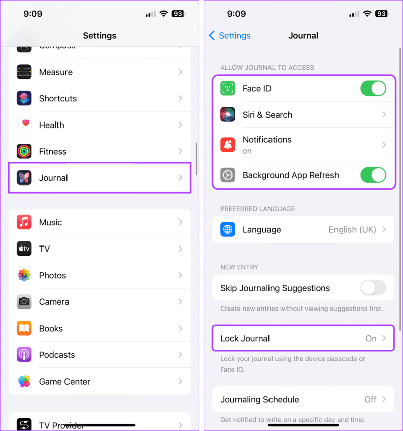 Open-Journal-app-settings-1916x2048-1 6 طرق لإصلاح فقدان أو عدم عمل تطبيق Journal على iOS 17
