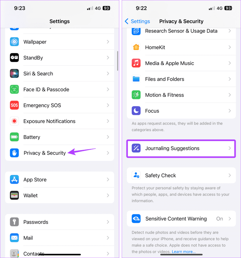 Open-Journaling-Suggestions-1916x2048-1 6 طرق لإصلاح فقدان أو عدم عمل تطبيق Journal على iOS 17