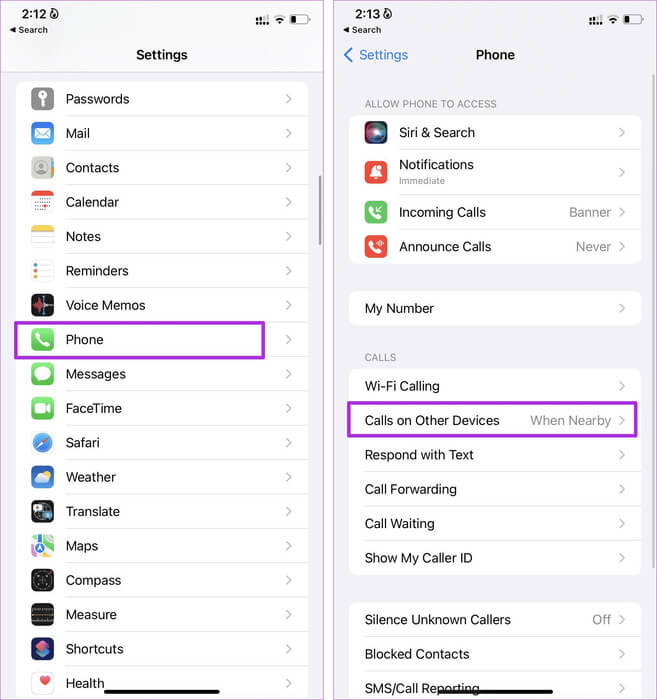 Open-Phone-settings 9 طرق لمنع ظهور سجل المكالمات على جهاز iPhone آخر