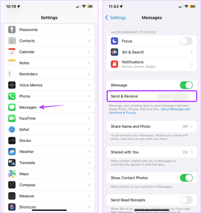 Open-Send-and-Receive 9 طرق لإزالة علامة التعجب في تطبيق Messages على iPhone