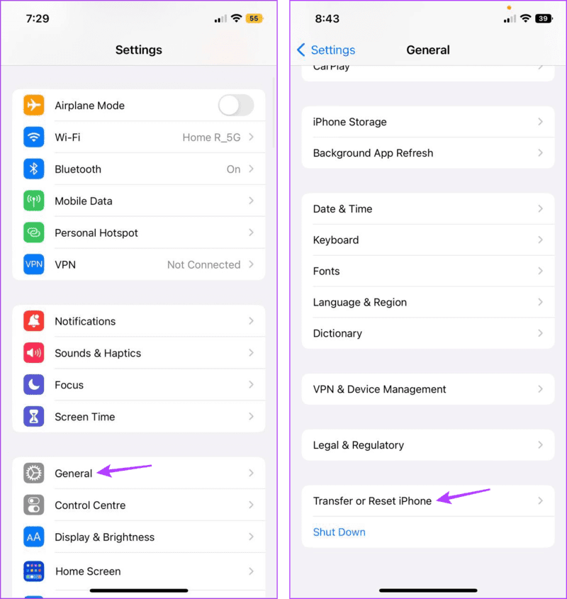 Open-iPhone-Reset-Settings-11 7 طرق لإصلاح مشكلة اضطراب وتشوه ألوان شاشة iPhone