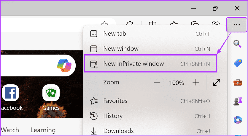 Open-private-window-Edge 8 طرق لإصلاح مشكلة ظهور الشاشة السوداء في Crunchyroll