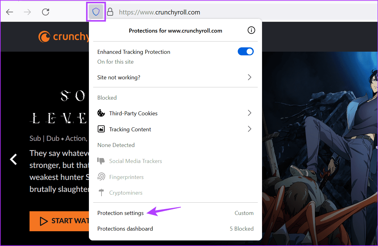 Open-protection-settings-Firefox 8 طرق لإصلاح مشكلة ظهور الشاشة السوداء في Crunchyroll