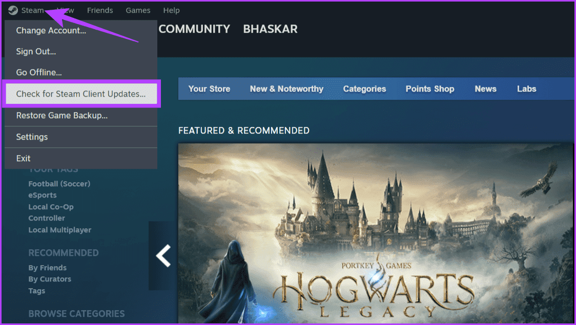 Open-the-Steam-app-click-Steam-select-Check-for-Steam-Client-Updates 10 طرق لإصلاح عدم عمل مشاركة العائلة لـ Steam على Windows 11