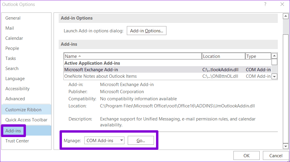 Outlook-Add-ins-3-1 أفضل 5 طرق لإصلاح توقف Microsoft Outlook عند تحديث البريد الوارد على Windows
