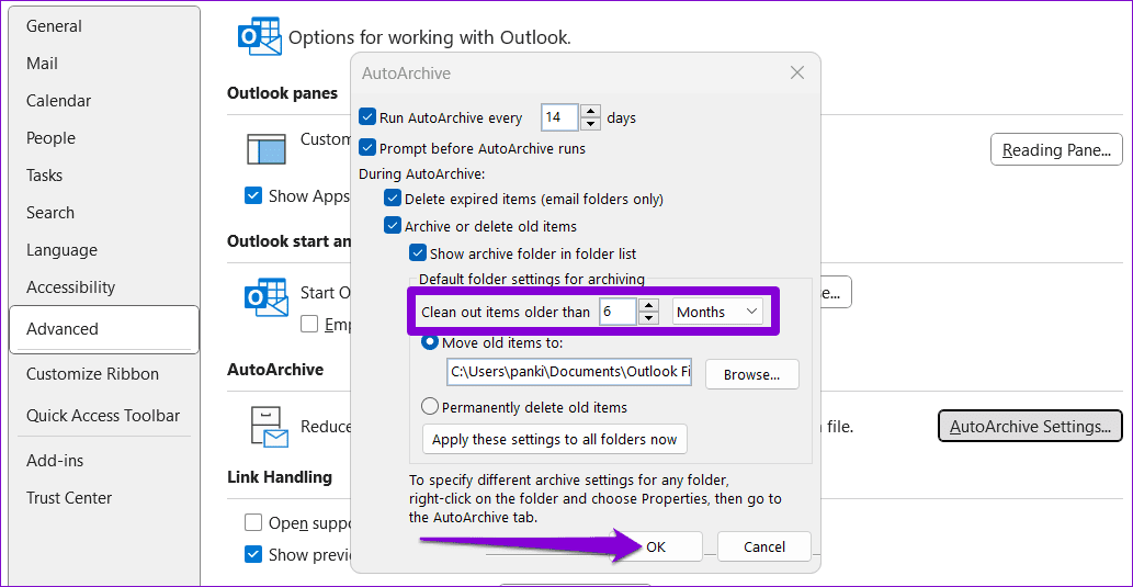 Outlook-Data-File-Settings-Window ماذا تفعل إذا كان صندوق بريدك Outlook ممتلئًا