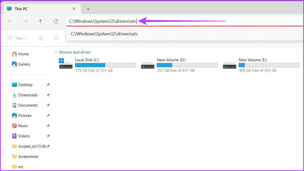 Paste-the-hosts-file-address-and-hit-Enter-1024x578-1 8 طرق لإصلاح عدم عمل ملف المضيفين على Windows