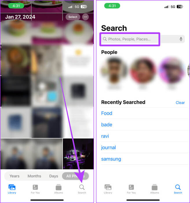 Photos-App-Search-Tab-on-iPhone كيفية العثور على الملفات التي تم تنزيلها في Telegram على أجهزة Android وiPhone وMac