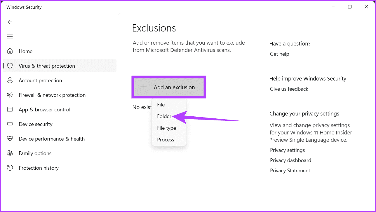 Press-Add-an-exclusion-button-and-select-Folder 10 طرق لإصلاح عدم عمل مشاركة العائلة لـ Steam على Windows 11