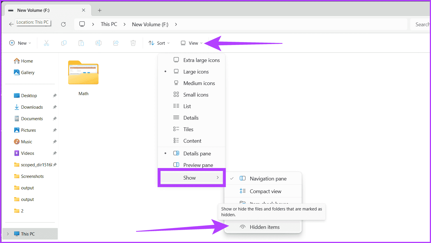 Press-View-head-to-Show-and-choose-Hidden-items كيفية إظهار الملفات والمجلدات المخفية في Windows 11