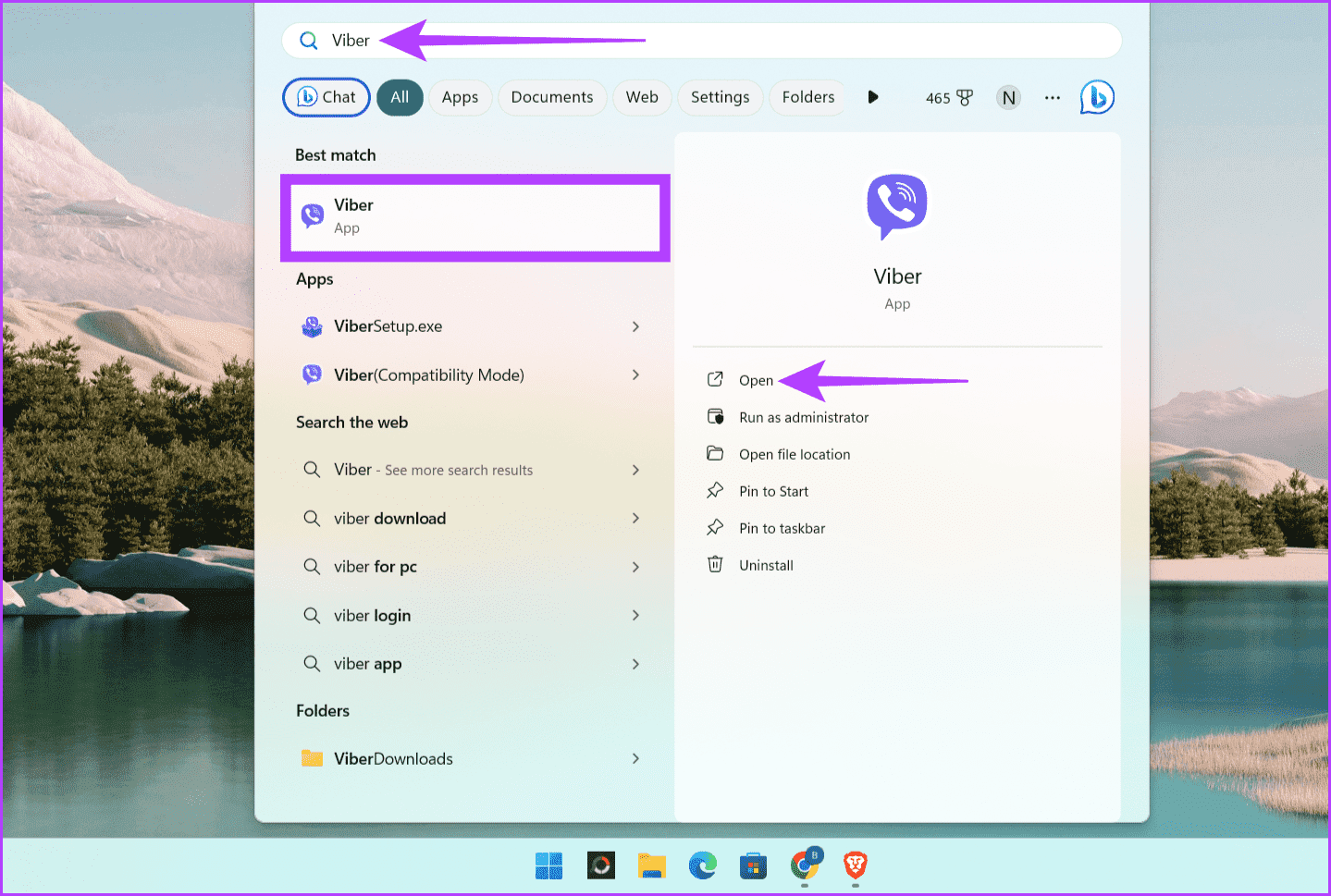 Press-Windows-S-type-Viber-and-select-Open كيفية إلغاء تنشيط أو حذف حساب Viber