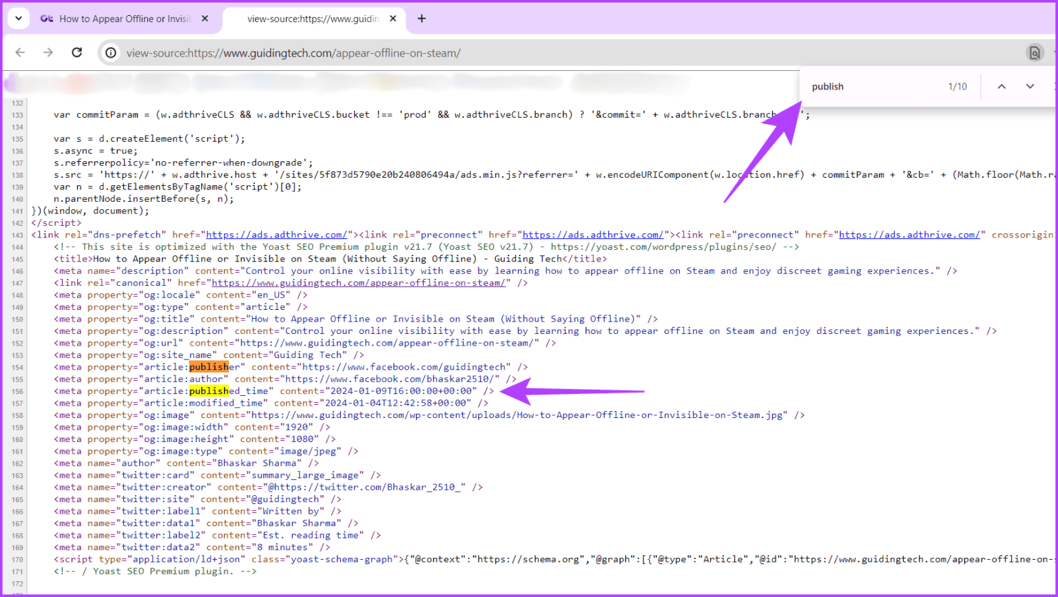 Press-ctrl-F-type-publish-and-locate-the-articles-publication-date-1536x867-1 4 طرق سهلة للحصول على نتائج بحث Google حسب التاريخ