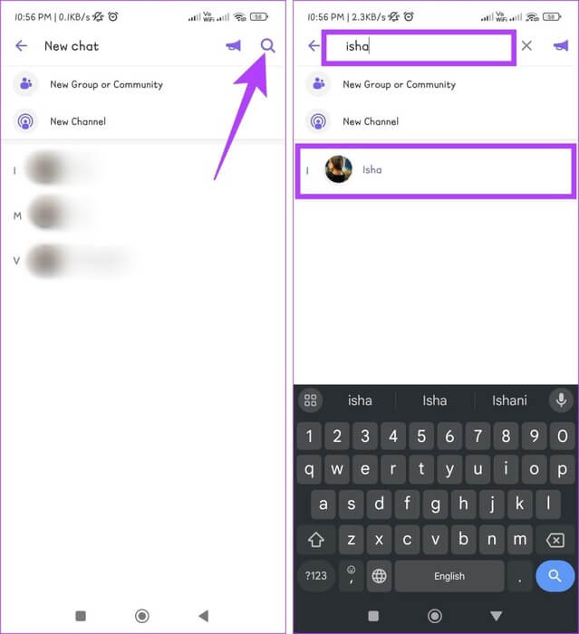 Press-the-Search-icon-type-the-name-of-the-person-you-want-to-block-and-open-the-contact-card-by-tapping-on-it-935x1024-1 كيفية حظر أو إلغاء حظر شخص ما على تطبيق Viber