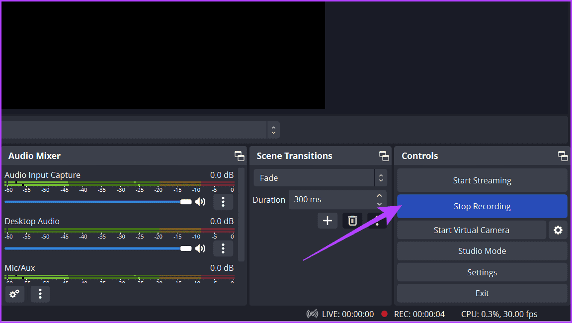 Press-the-Stop-Recording-button-in-OBS-Studios 3 طرق لتسجيل الصوت على Windows 11