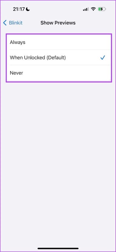 Preview-Options كيفية إيقاف تشغيل الإشعارات للتطبيقات على iPhone