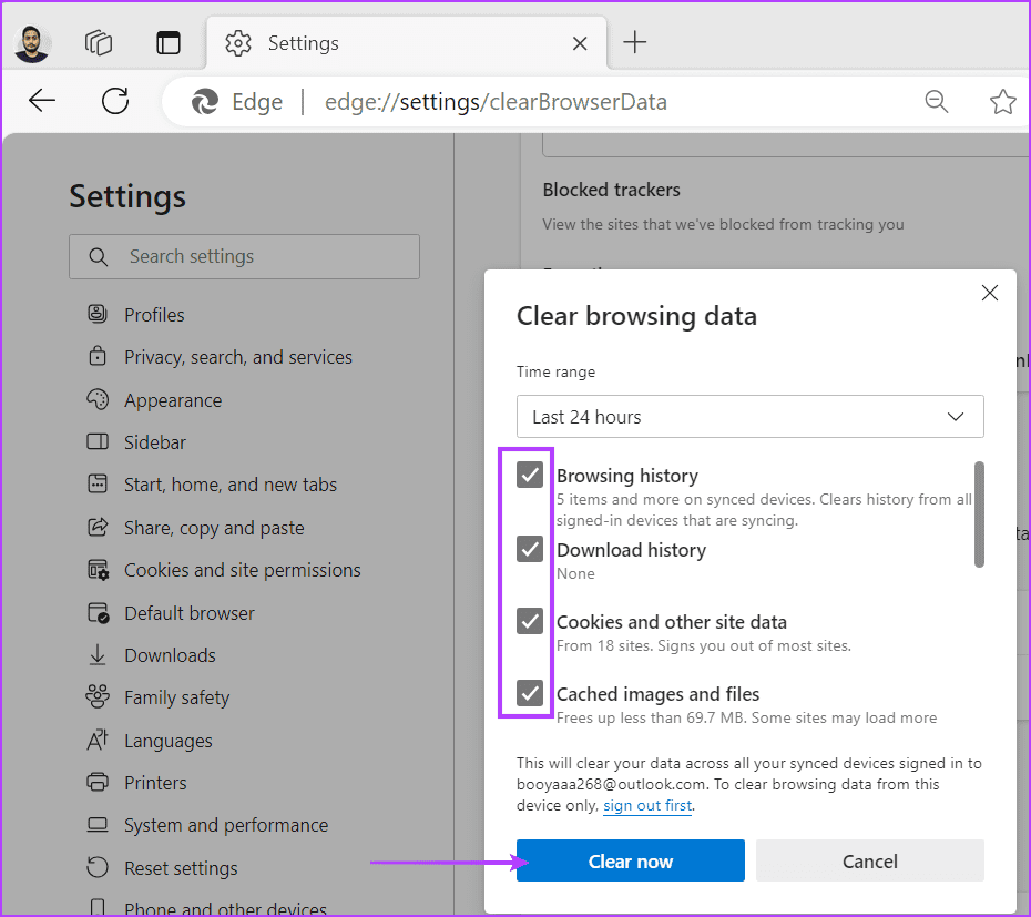 Purge-Browsing-Data-2 أفضل 8 إصلاحات لخطأ "إعدادات الشبكة تمنع الوصول" في Bing AI
