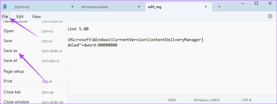 Reg-File-Save-As أفضل 5 طرق لتعطيل النصائح والاقتراحات على Windows 11