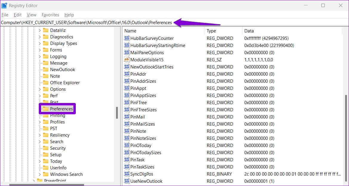 Registry-Editor-Window-13 أفضل 4 طرق لتغيير Outlook الجديد إلى Outlook القديم (العرض الكلاسيكي) على Windows وMac
