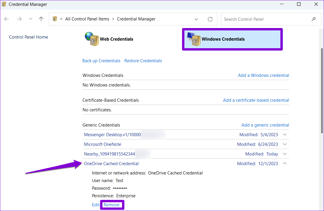 Remove-OneDrive-Cached-Credentials-From-Windows أفضل 6 إصلاحات لإنشاء ملفات ومجلدات مكررة في OneDrive على Windows