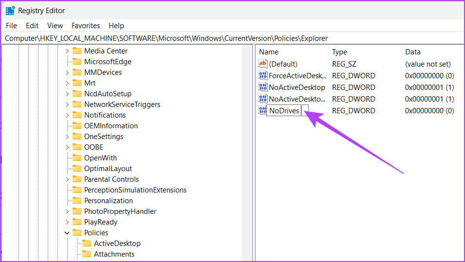 Rename-the-file-to-NoDrives كيفية إخفاء الملفات والمجلدات في Windows 11