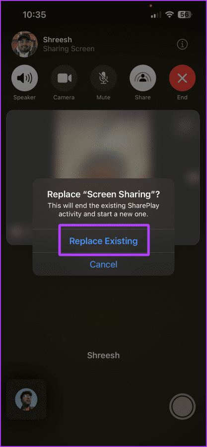Replace-and-Start-Sharing-Your-Screen كيفية مشاركة شاشتك في FaceTime على iPhone وiPad وMac