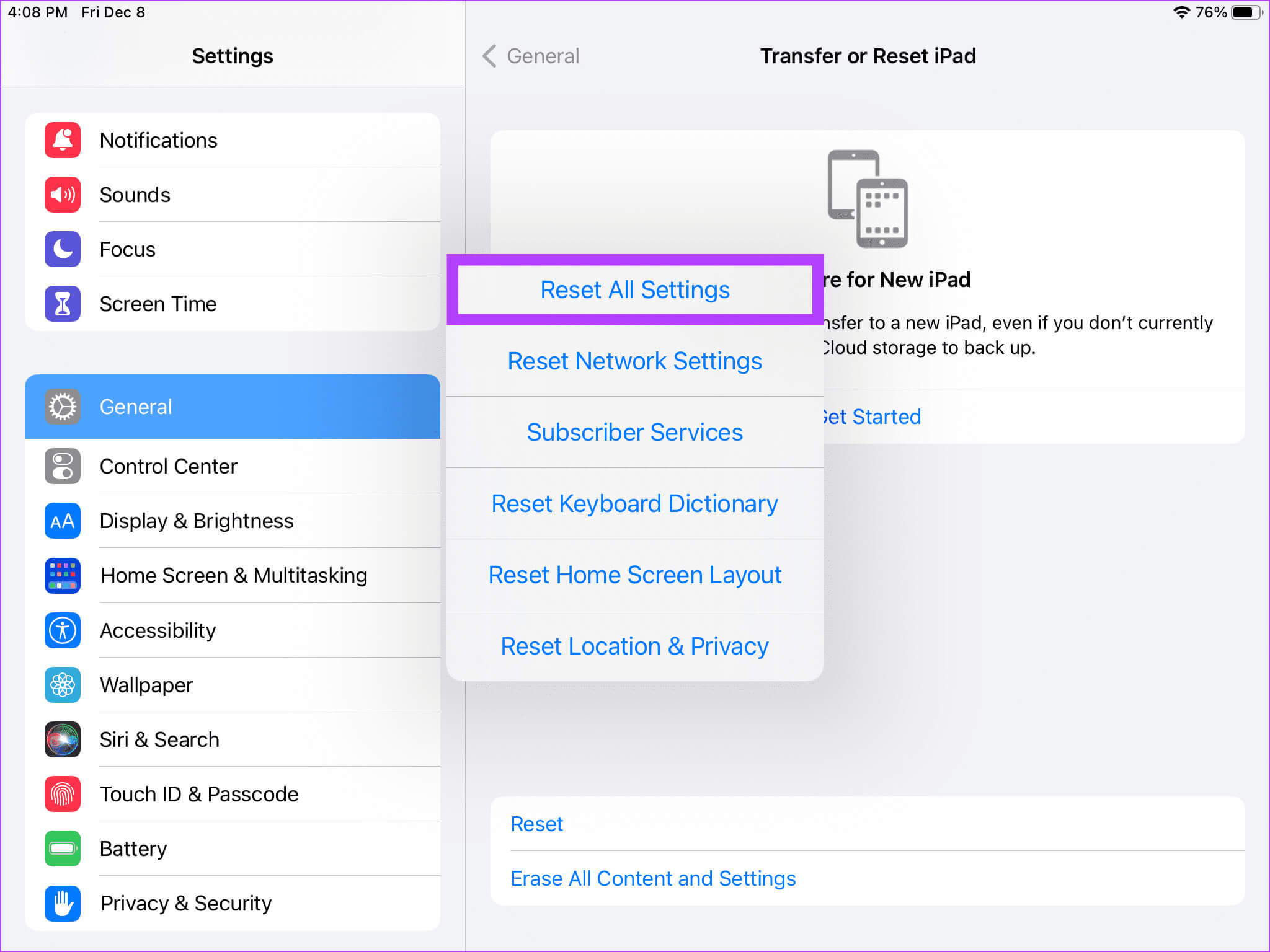 Reset-All-Settings 6 طرق لإصلاح مشكلة عدم تحديث جهاز iPad