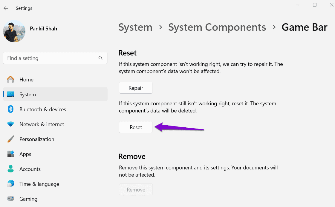 Reset-Game-Bar-on-Windows أفضل 6 إصلاحات لخطأ "ميزات الألعاب غير متوفرة لسطح مكتب Windows".