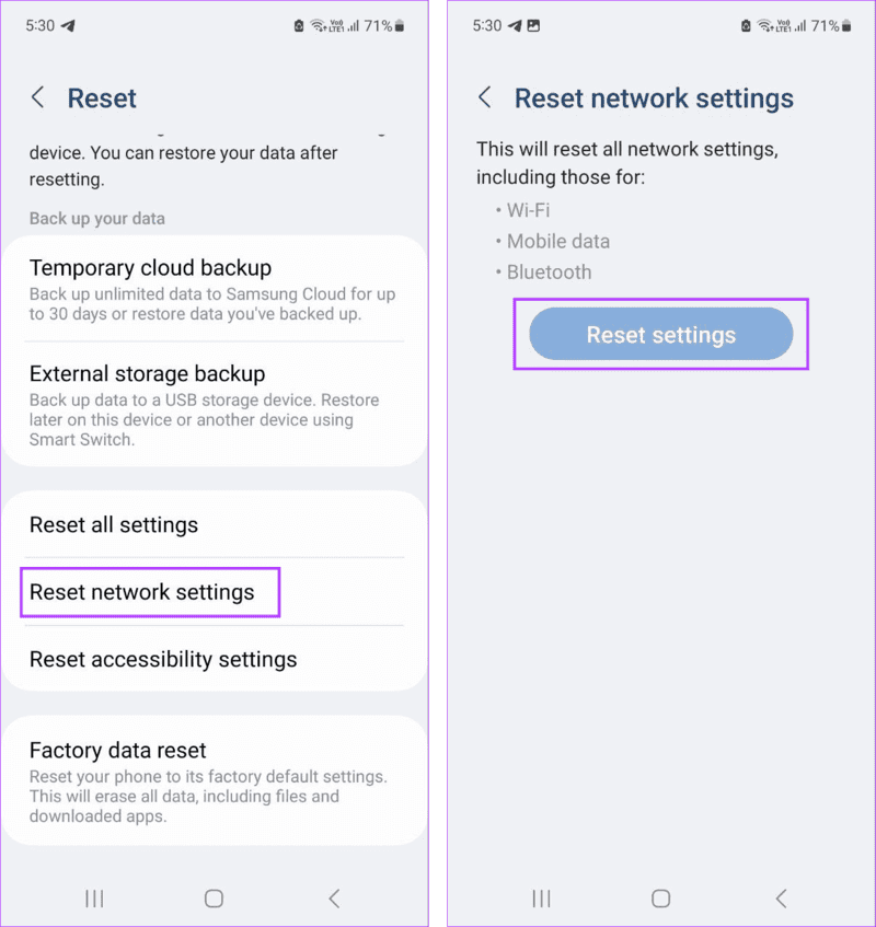 Reset-Network-Settings-Android-9 10 طرق لإصلاح مشكلة انقطاع المكالمات على هواتف Samsung Galaxy