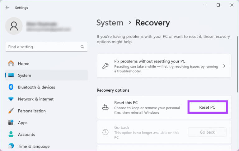 Reset-PC-on-Settings-768x486-1 أفضل 5 إصلاحات لعناصر التسجيل المعطلة على Windows 11