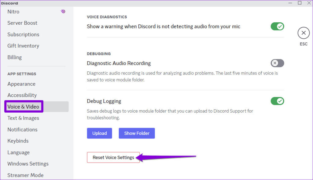 Reset-Voice-Settings-on-Discord-1024x590-1 أفضل 5 إصلاحات لاستمرار Discord في المطالبة بتبديل جهاز الصوت على Windows