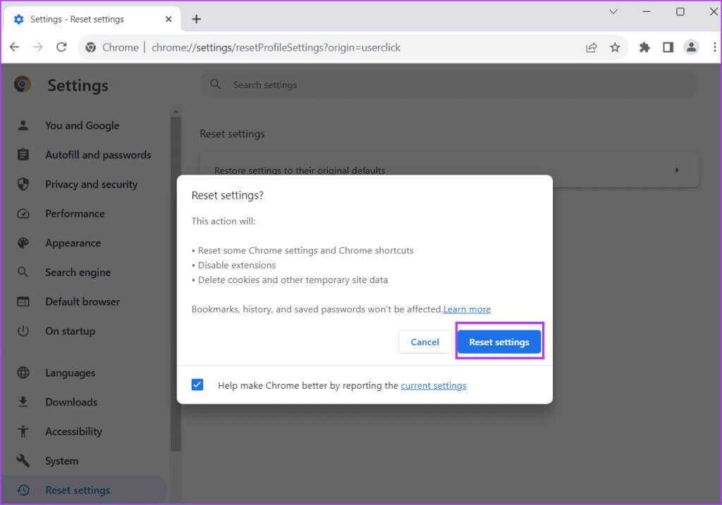 Reset-chrome-settings-4-1024x717-1 أفضل 9 إصلاحات لخطأ "هناك خطأ ما في الخادم الوكيل" في Chrome