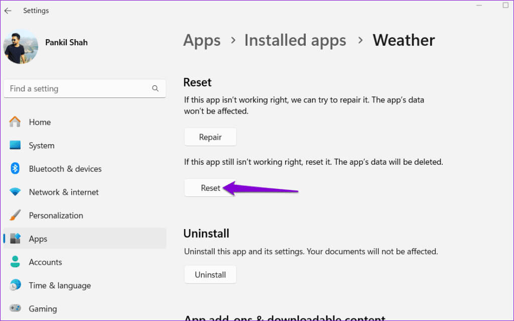 Reset-the-Windows-Weather-App-1024x639-1 أفضل 6 إصلاحات لعدم عمل تطبيق الطقس على Windows 11