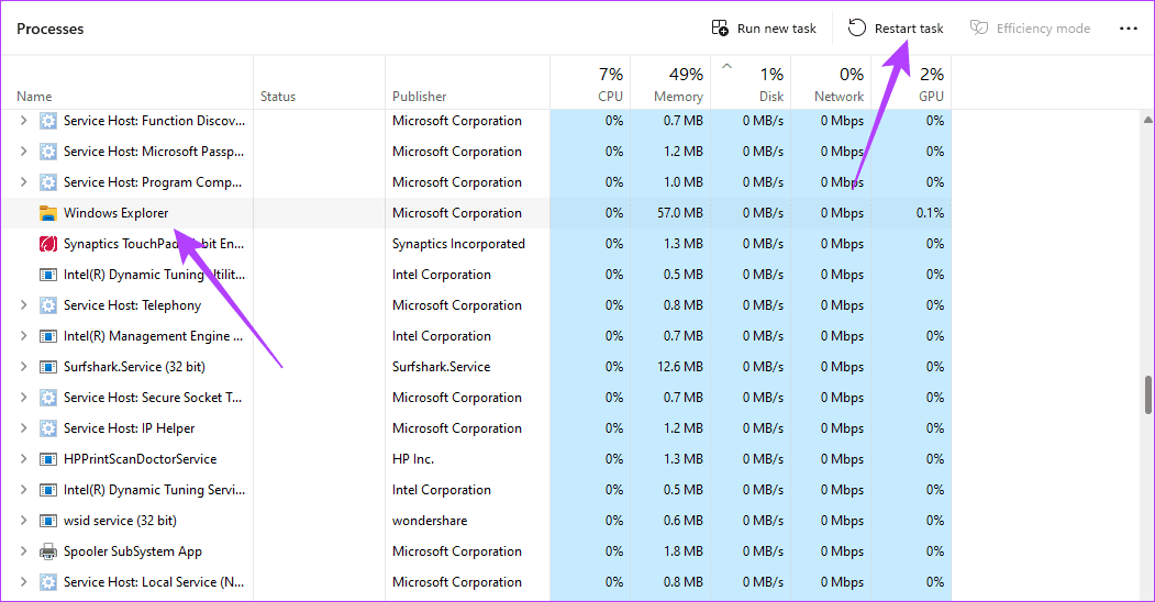 Restart-Windows-Explorer-12 أفضل 8 إصلاحات لعدم عمل النقر بزر الماوس الأيمن على Windows